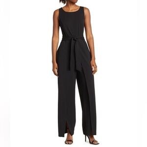 Connected Apparel Tie Waist Black Split Leg Sleeveless Jumpsuit Romper - Size 10